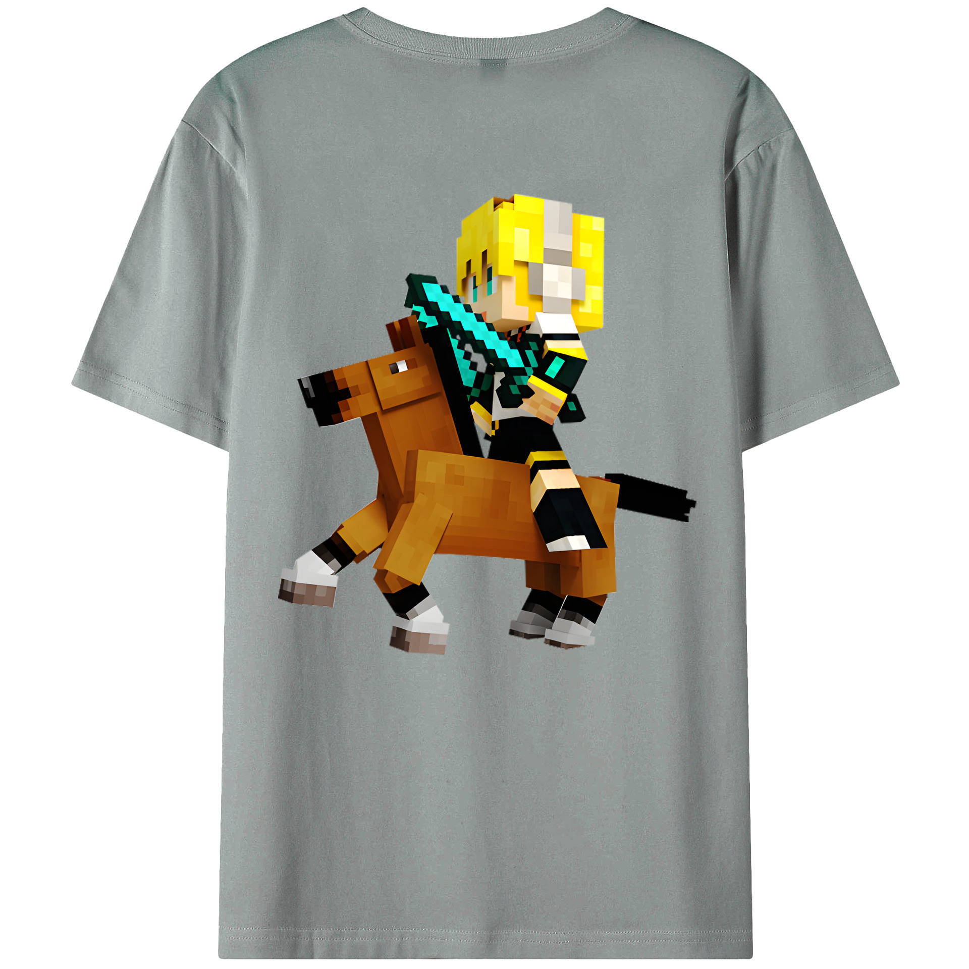 （画像用） マインクラフト ブロックの世界 Minecraft MC Block world 綿100％ メンズ半袖Tシャツ（バックプリント） 通気性